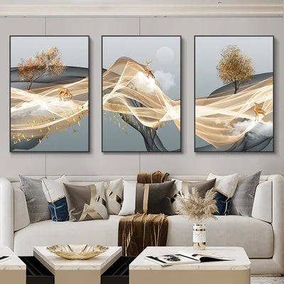 Kit com 3 Quadros Abstratos ZAFFIORA – Ideal para Salas, Quartos e Escritórios