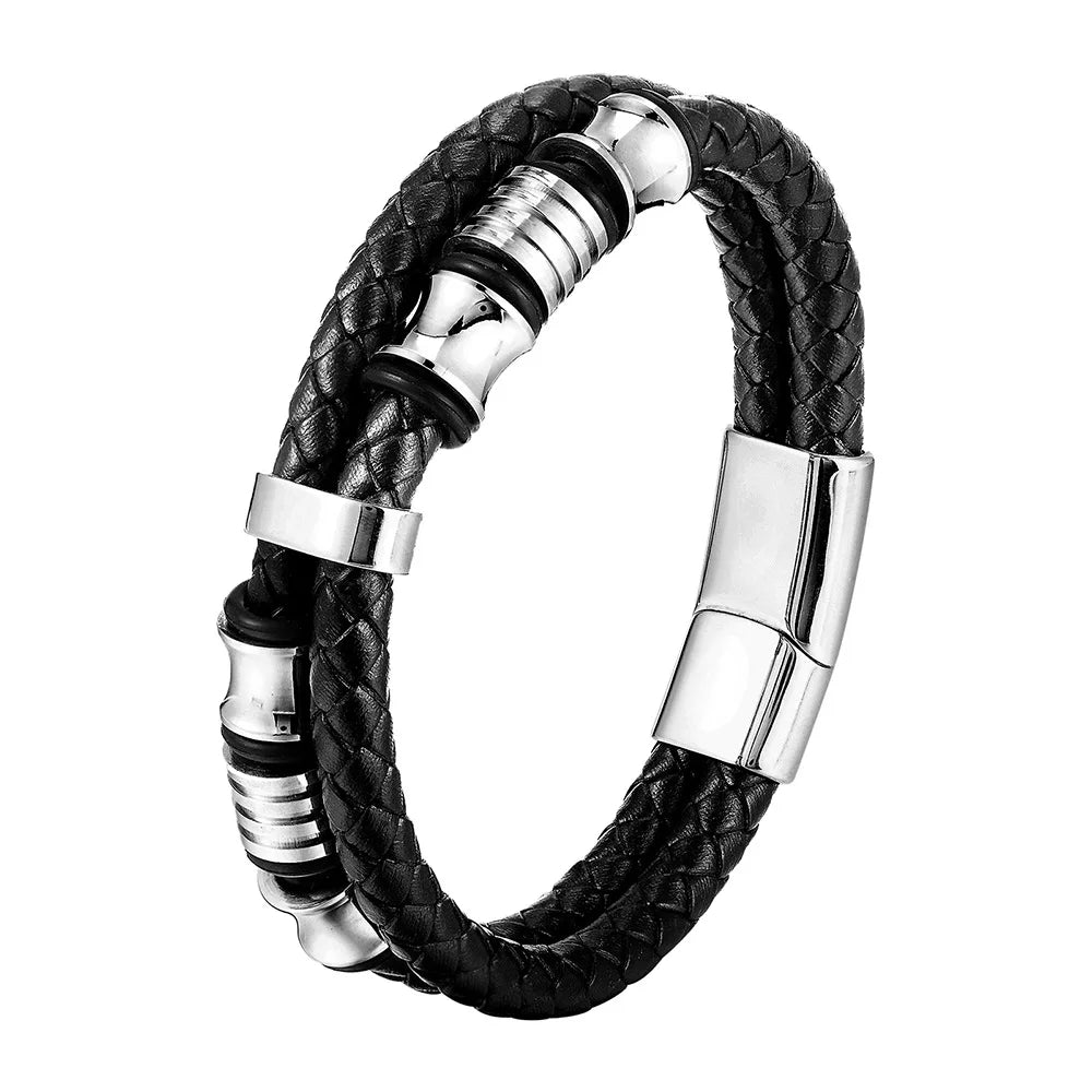 Pulseira Masculina de Couro ZAFFIORA – Estilo, Conforto e Fecho Magnético Premium