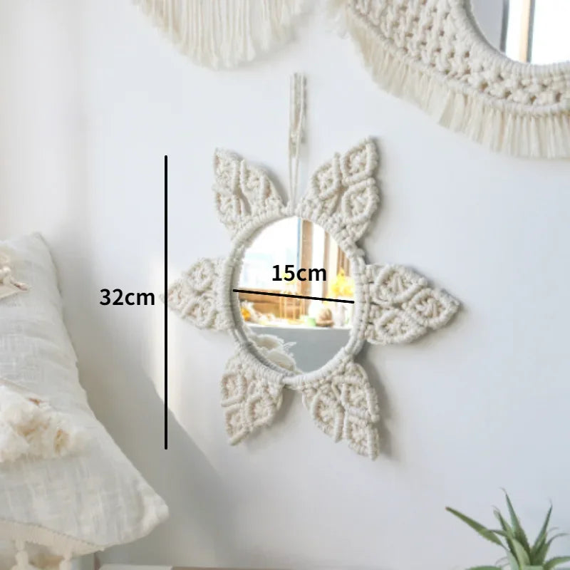 Espelho Redondo de Parede ZAFFIORA em Macramê – Toque Boho Chic para Sua Decoração