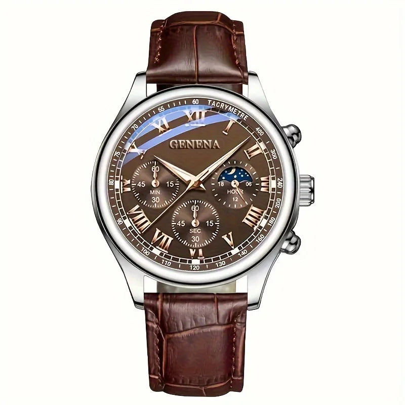 Relógio Masculino Geneva 0001 ZAFFIORA – Estilo Sofisticado com Pulseira de Couro