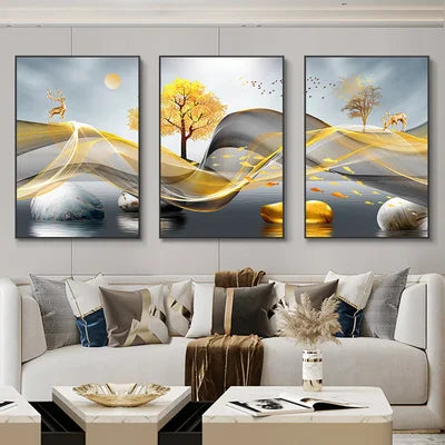 Kit com 3 Quadros Abstratos ZAFFIORA – Ideal para Salas, Quartos e Escritórios