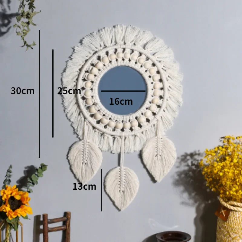 Espelho Redondo de Parede ZAFFIORA em Macramê – Toque Boho Chic para Sua Decoração