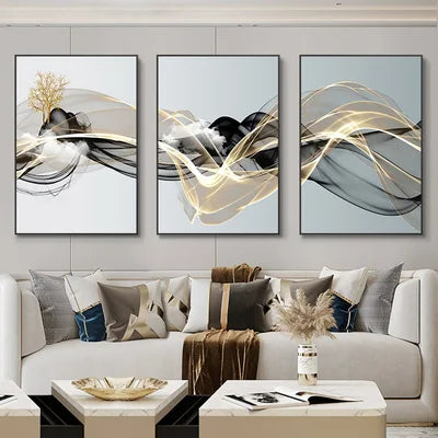 Kit com 3 Quadros Abstratos ZAFFIORA – Ideal para Salas, Quartos e Escritórios