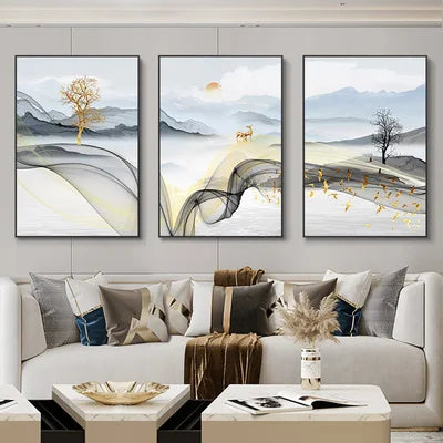 Kit com 3 Quadros Abstratos ZAFFIORA – Ideal para Salas, Quartos e Escritórios