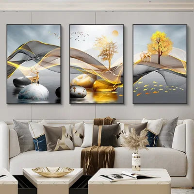 Kit com 3 Quadros Abstratos ZAFFIORA – Ideal para Salas, Quartos e Escritórios