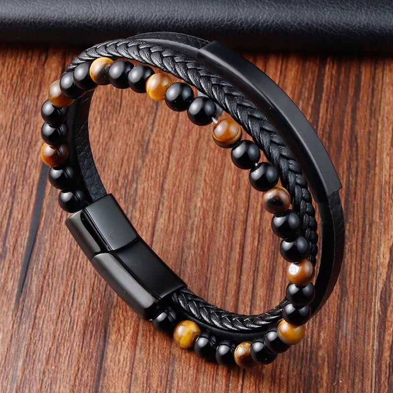 Pulseira Masculina de Couro ZAFFIORA – Estilo, Conforto e Fecho Magnético Premium