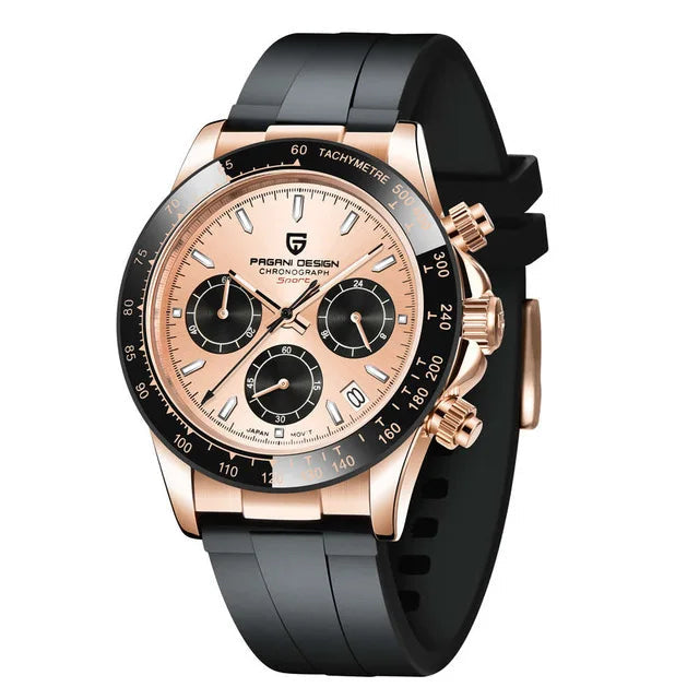 Relógio Masculino ZAFFIORA PAGANI DESIGN V2 – Cronógrafo Retrô 40mm, Quartzo, Safira, À Prova d’Água, Caixa em Aço Inoxidável