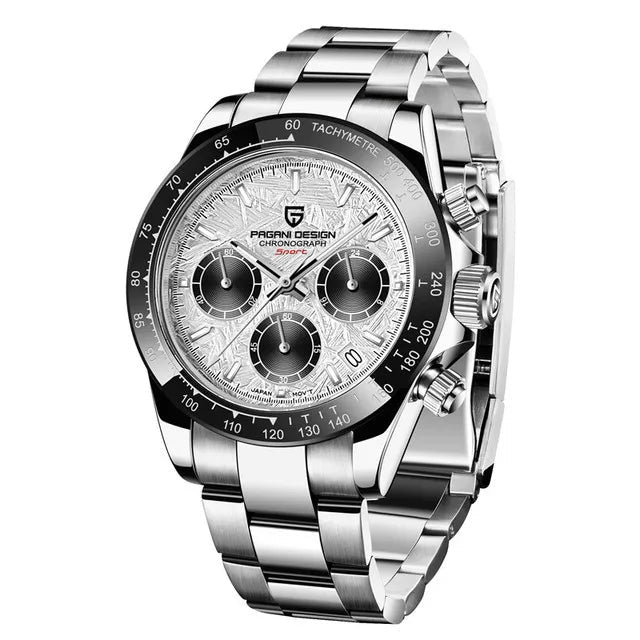 Relógio Masculino ZAFFIORA PAGANI DESIGN V2 – Cronógrafo Retrô 40mm, Quartzo, Safira, À Prova d’Água, Caixa em Aço Inoxidável