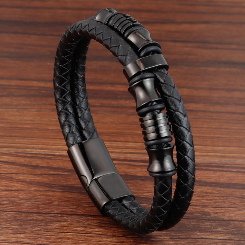 Pulseira Masculina de Couro ZAFFIORA – Estilo, Conforto e Fecho Magnético Premium