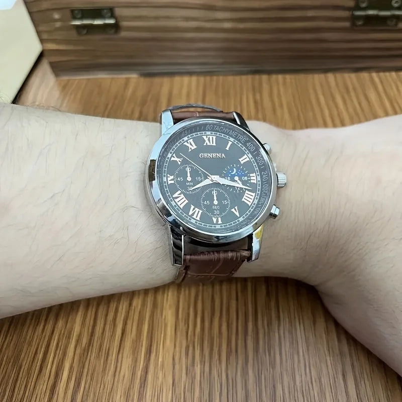 Relógio Masculino Geneva 0001 ZAFFIORA – Estilo Sofisticado com Pulseira de Couro