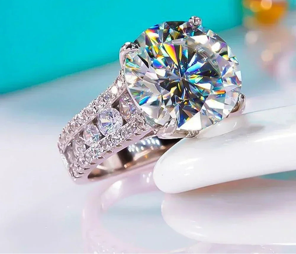 ZAFFIORA Moissanite D Color 10ct – Anel de Noivado Luxuoso em Prata Esterlina 925 com Certificação GRA