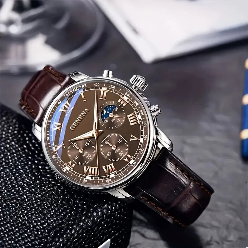 Relógio Masculino Geneva 0001 ZAFFIORA – Estilo Sofisticado com Pulseira de Couro
