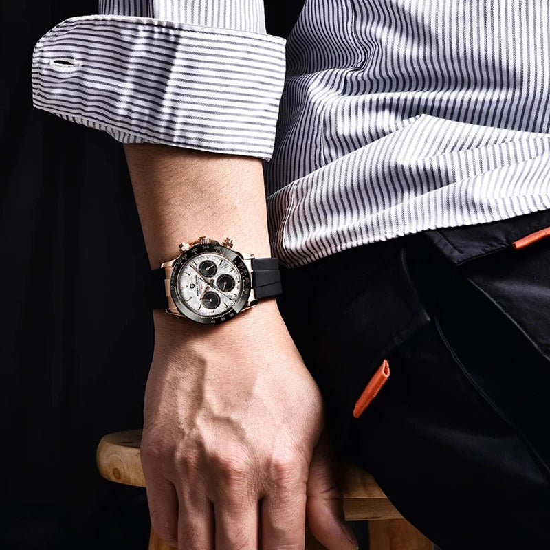 Relógio Masculino ZAFFIORA PAGANI DESIGN V2 – Cronógrafo Retrô 40mm, Quartzo, Safira, À Prova d’Água, Caixa em Aço Inoxidável