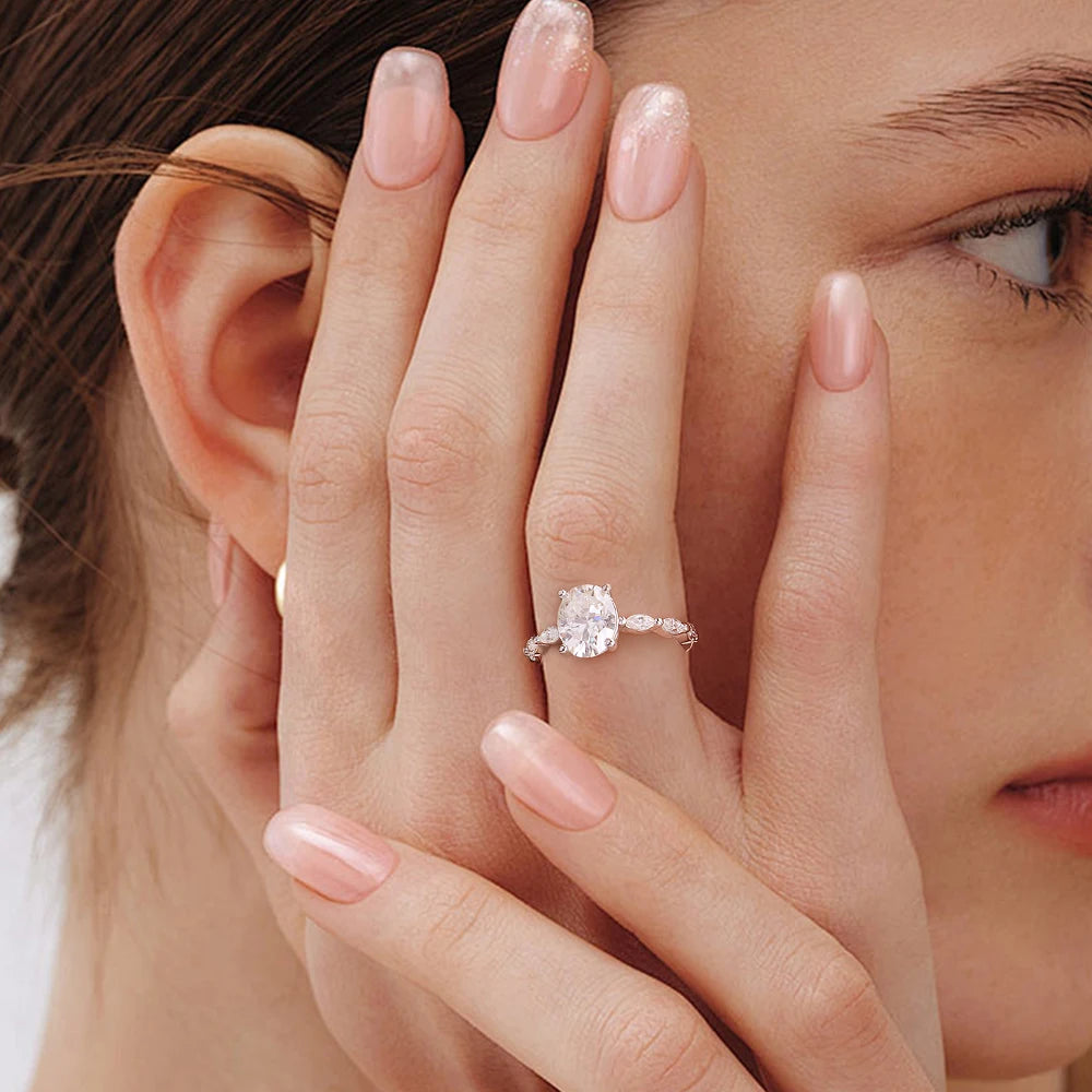 ZAFFIORA – Anel de Moissanite Oval em Prata 925 Banhado a Ouro Branco 18K
