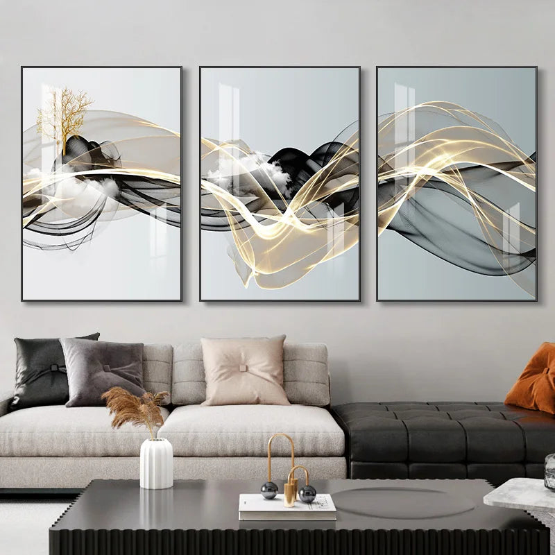 Kit com 3 Quadros Abstratos ZAFFIORA – Ideal para Salas, Quartos e Escritórios