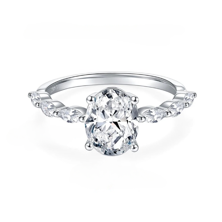 ZAFFIORA – Anel de Moissanite Oval em Prata 925 Banhado a Ouro Branco 18K