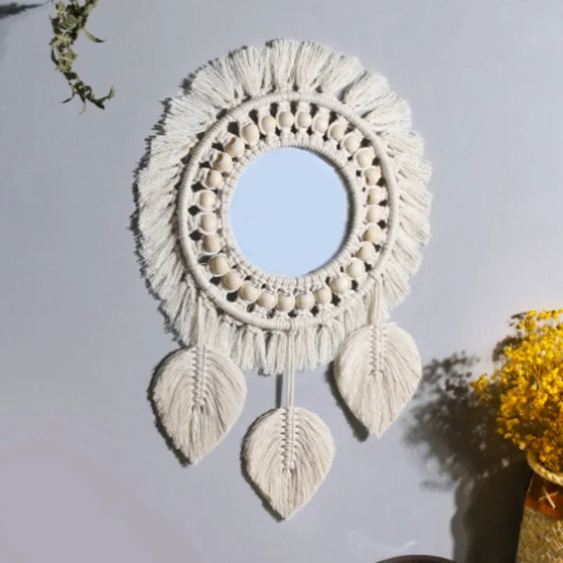 Espelho Redondo de Parede ZAFFIORA em Macramê – Toque Boho Chic para Sua Decoração
