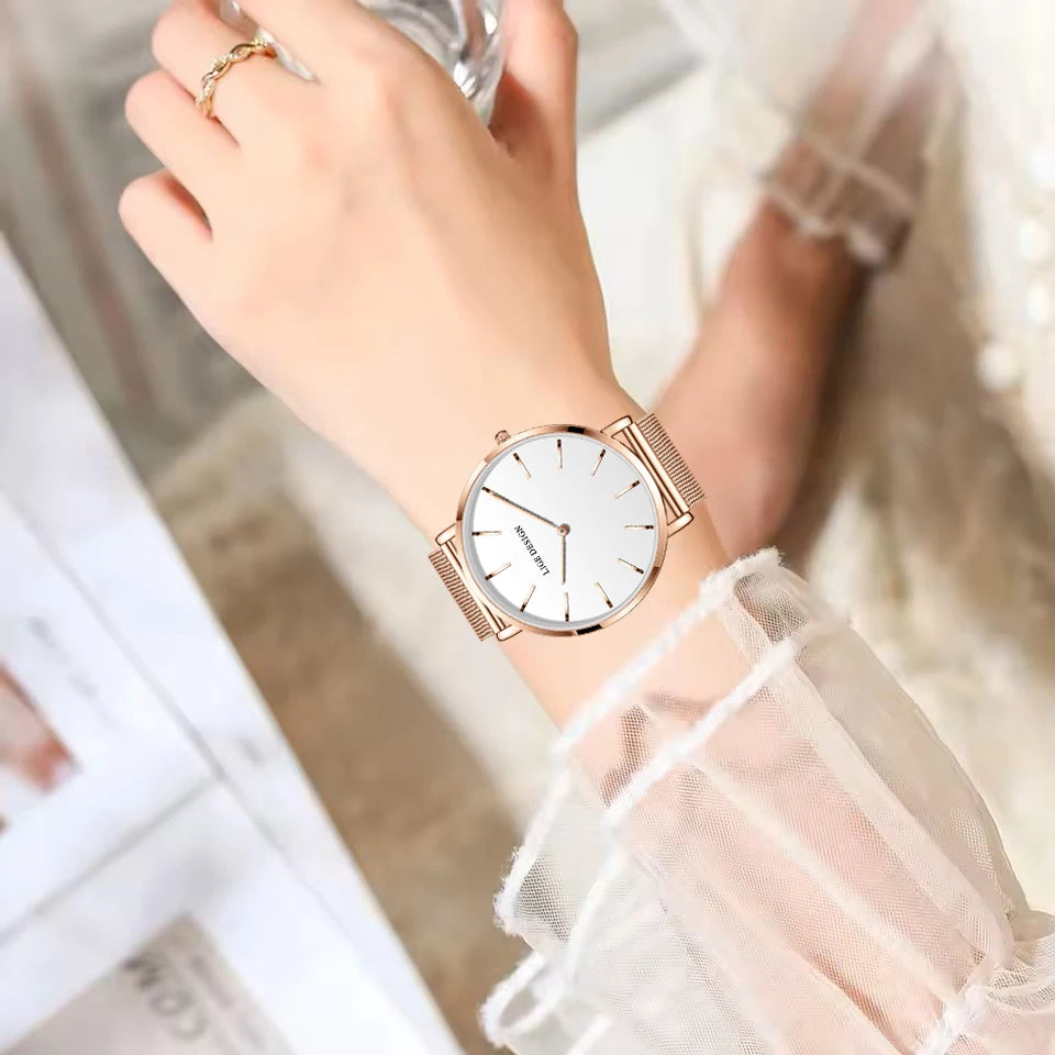 Relógio Feminino ZAFFIORA LIGE® – Elegância Atemporal em Aço Inoxidável